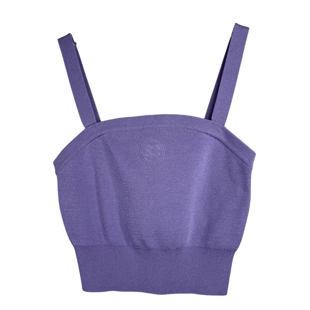 Sandro Embroidered Knit Bra Top Crop Top Tank 0 Mauve Purple Lilac Lavender